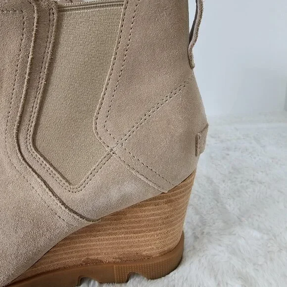 Sorel Joan Uptown Light Tan Chelsea Wedge Boots Suede Bootie 10 - Picture 3 of 12